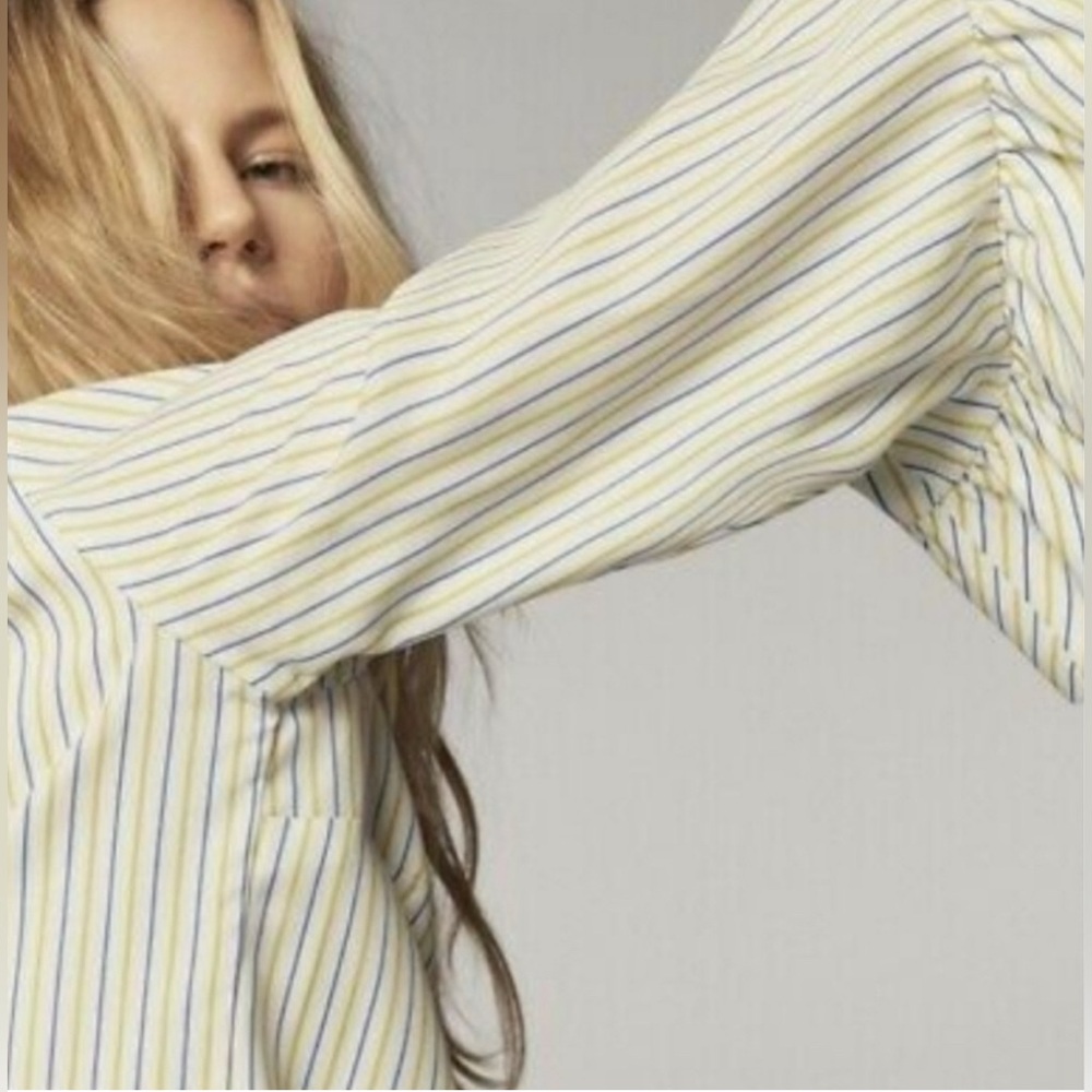 Massimo Dutti Sz 4 (US) Striped Shirt with Flared Sleeves and Back V - Lyocell